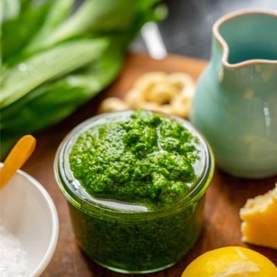 Wild Garlic Pesto.with cashews and parmesan