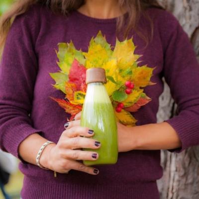 Autumn smoothie with beautiful toppings