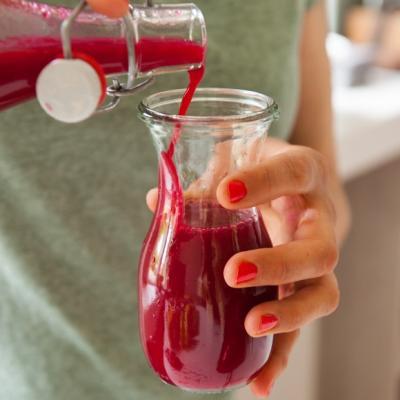 Beetroot juice with strawberries orange and ginger 