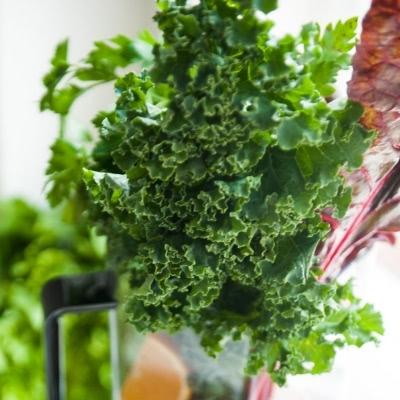 Kale leaves in blender container