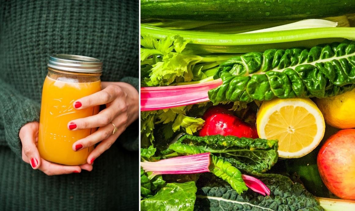 Intermittent fasting with living food: freshly squeezed pineapple juice and lots of vegetables and fruits.