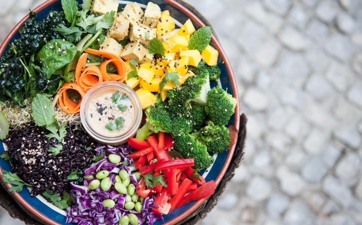 Buddha bowl with miso ginger sesame dressing