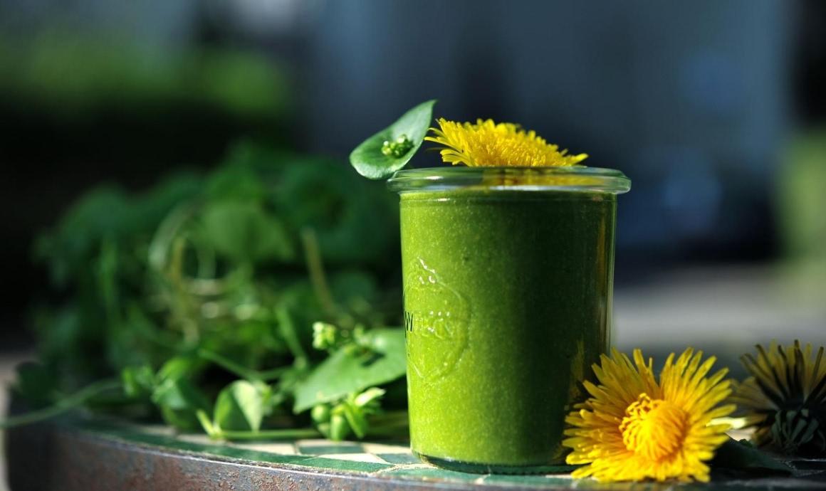 Wild herbs smoothie recipe with dandelion