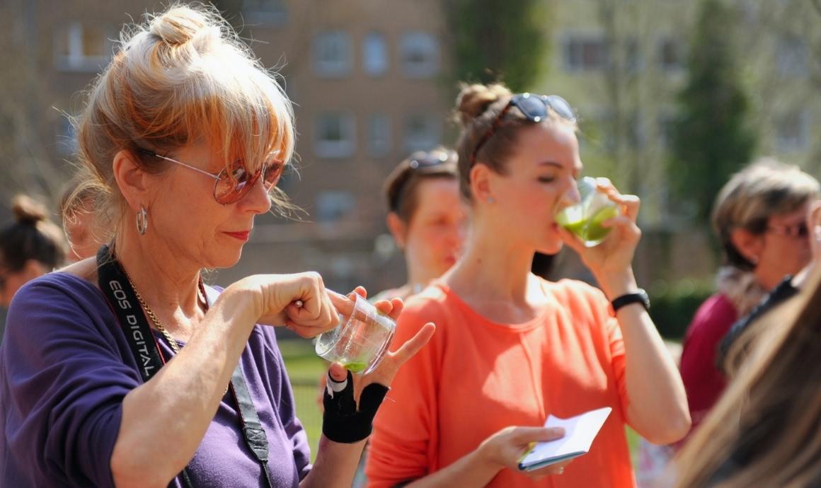 Wild herb smoothies are tasted.