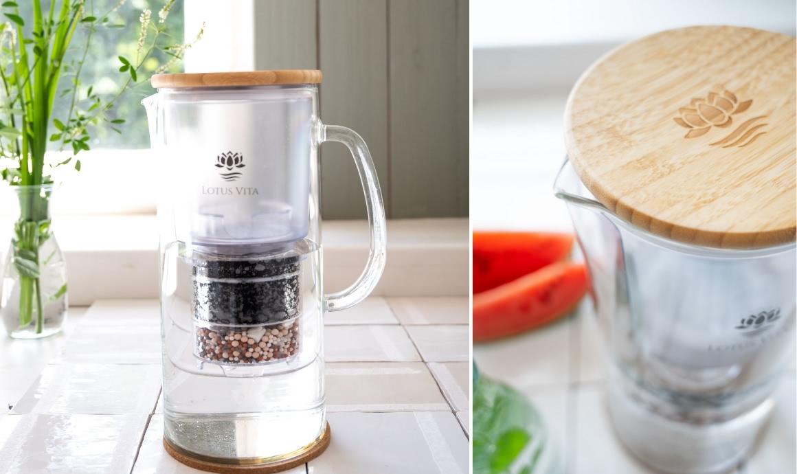 Glas-Wasserfilter von Lotus Vita mit Bambus-Deckel